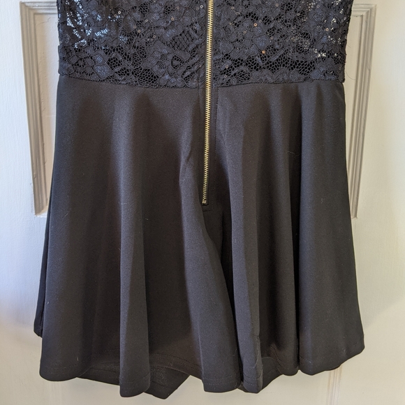 High-Neck Black Sequin Clubbing Romper Skort - Picture 7 of 9